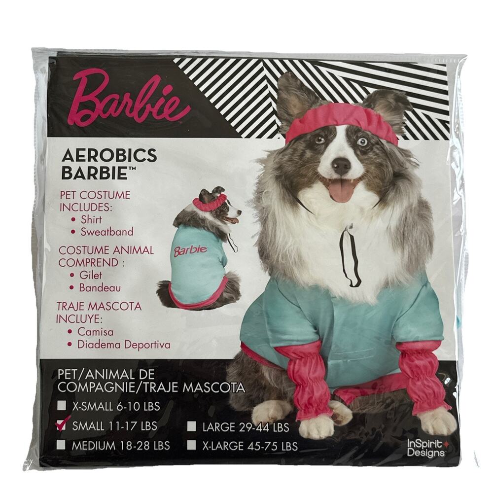 Barbie Aerobics 2 PC Dog Costume Shirt & Sweatband, Halloween SZ Small 11-17 LBS
